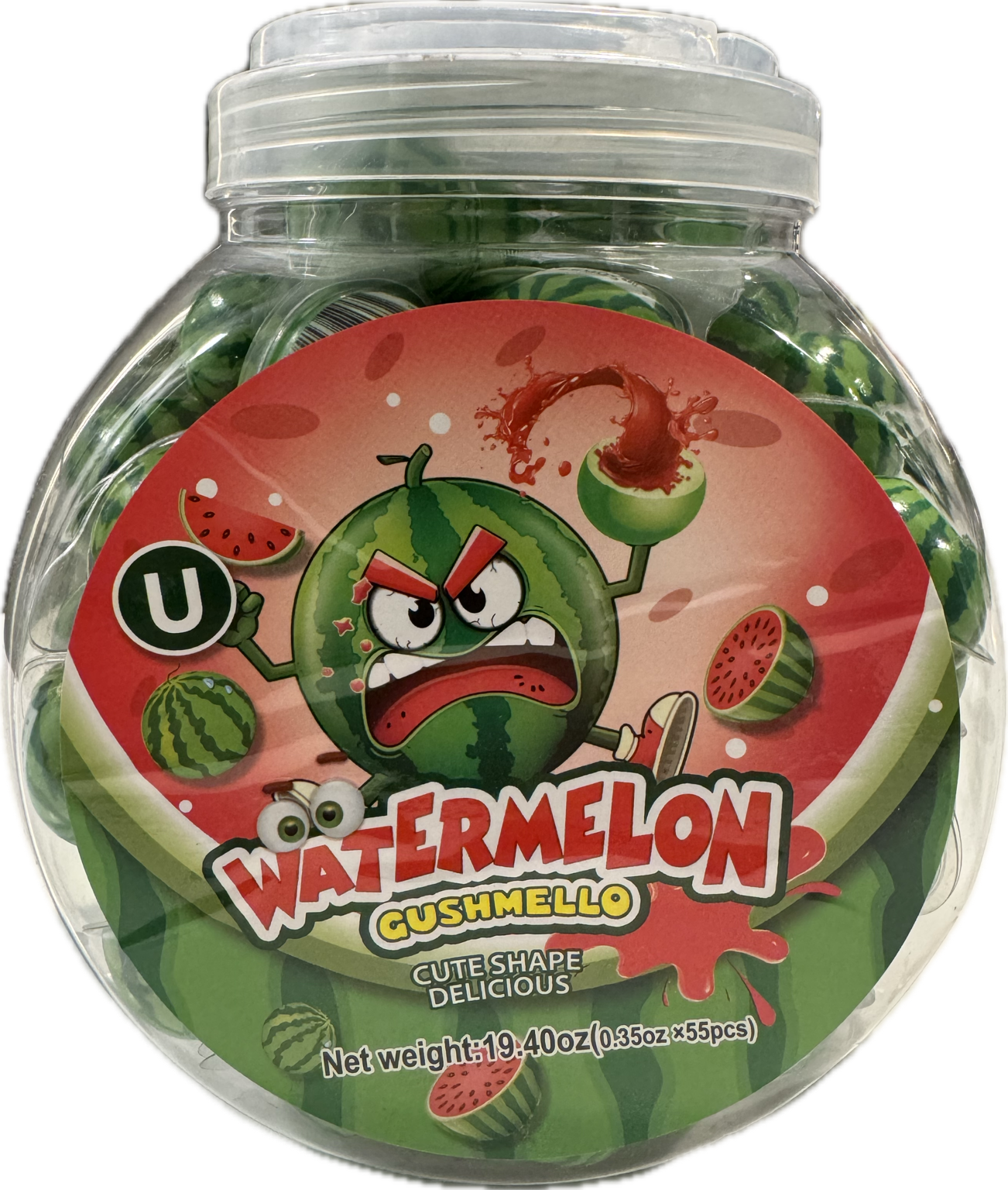 Gushmello Liquid Filled Gummy Watermelon Candy Jar