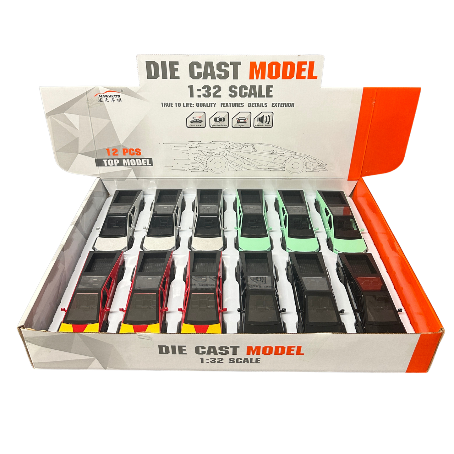 6" Cyber Truck Style Die-Cast Vehicle – Assorted Colors (12pc Display) MSCYB