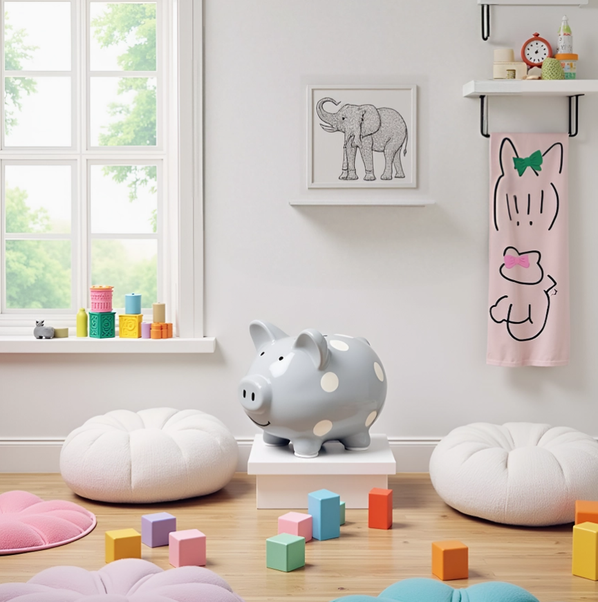 Gray Polka Dot Mini Piggy Bank