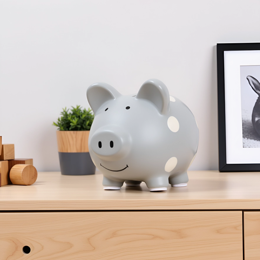 Gray Polka Dot Mini Piggy Bank