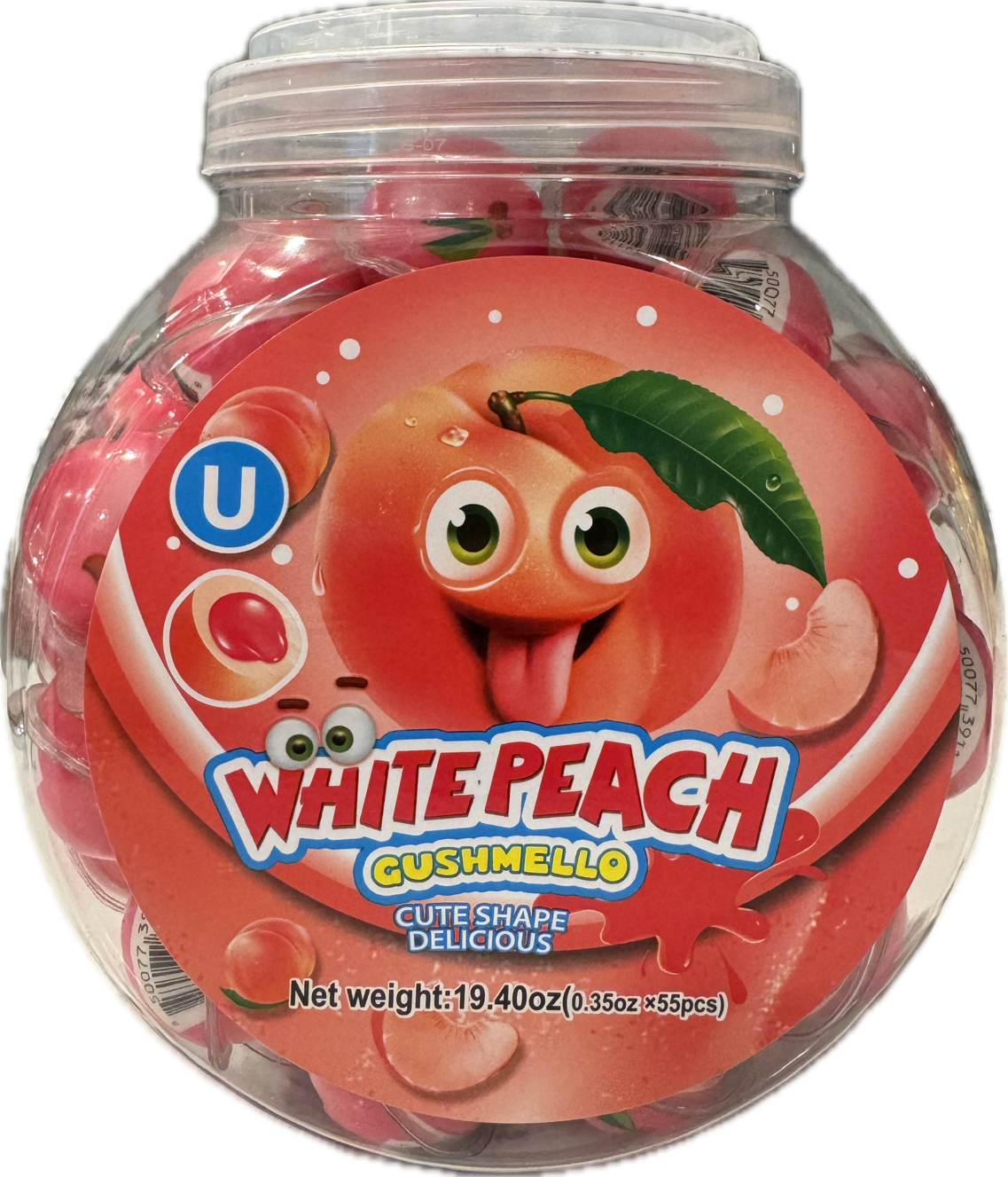 Gushmello Liquid Filled Gummy White Peach Candy Jar